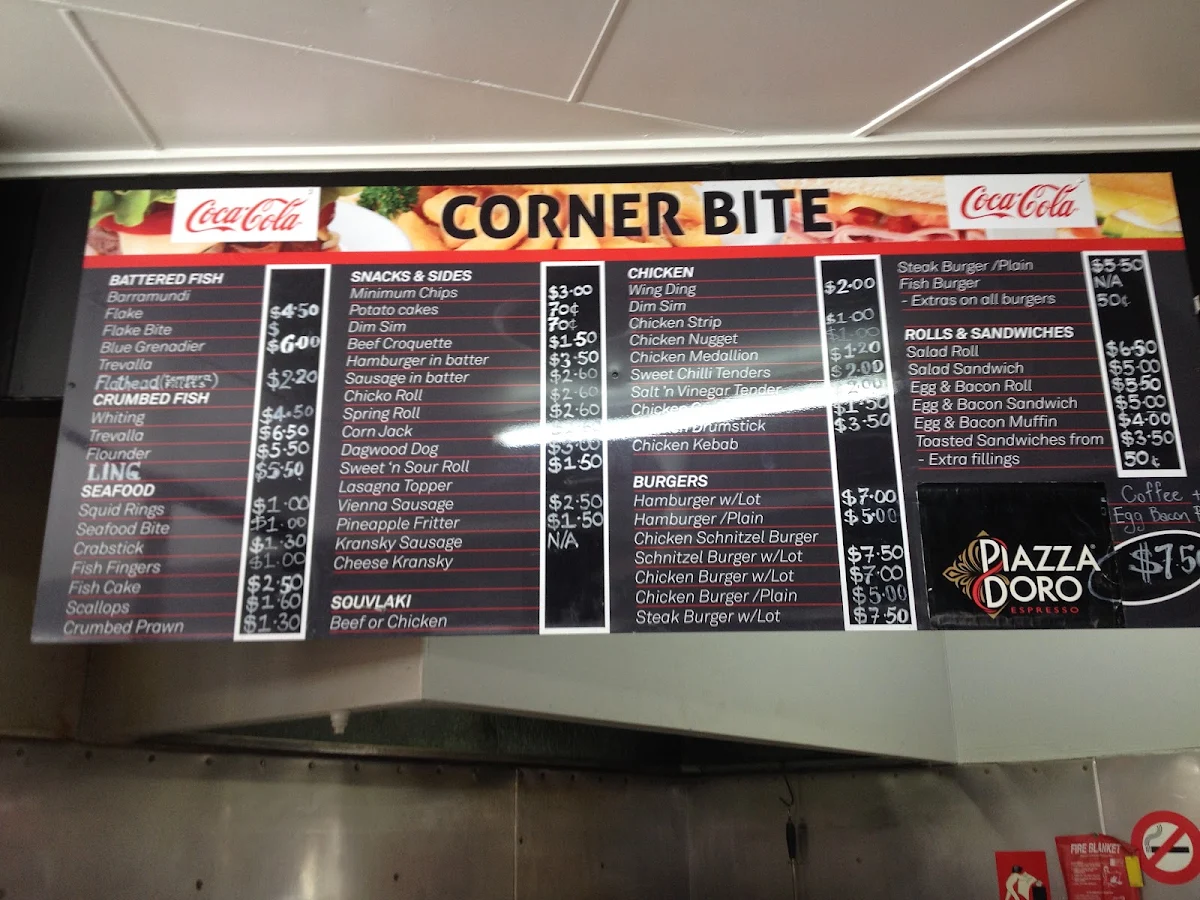 Menu, Corner Bite Fish And Chips Lenah Valley