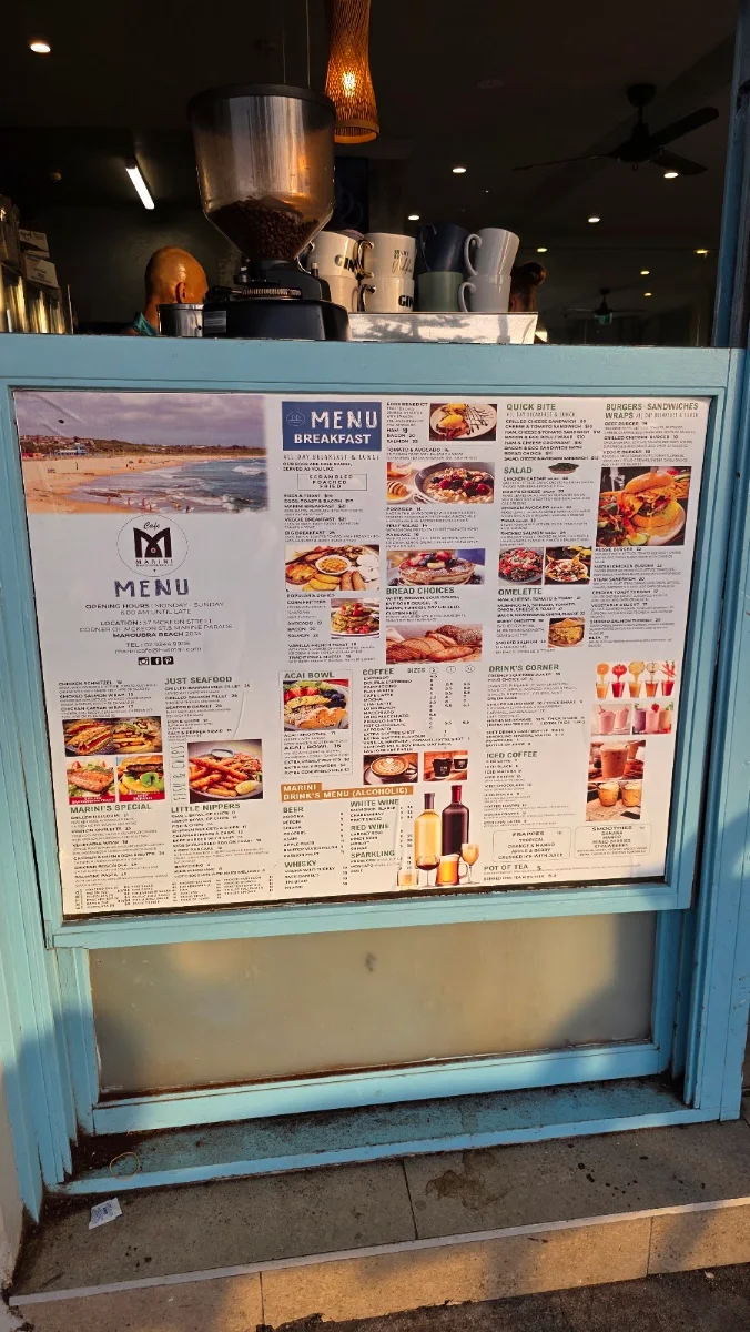 Menu, Marini Cafe