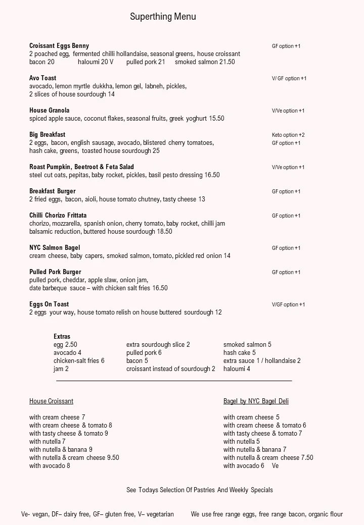 Menu, Superthing
