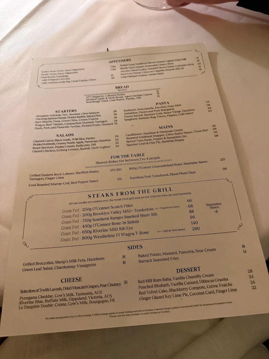 Menu, Eleven Barrack