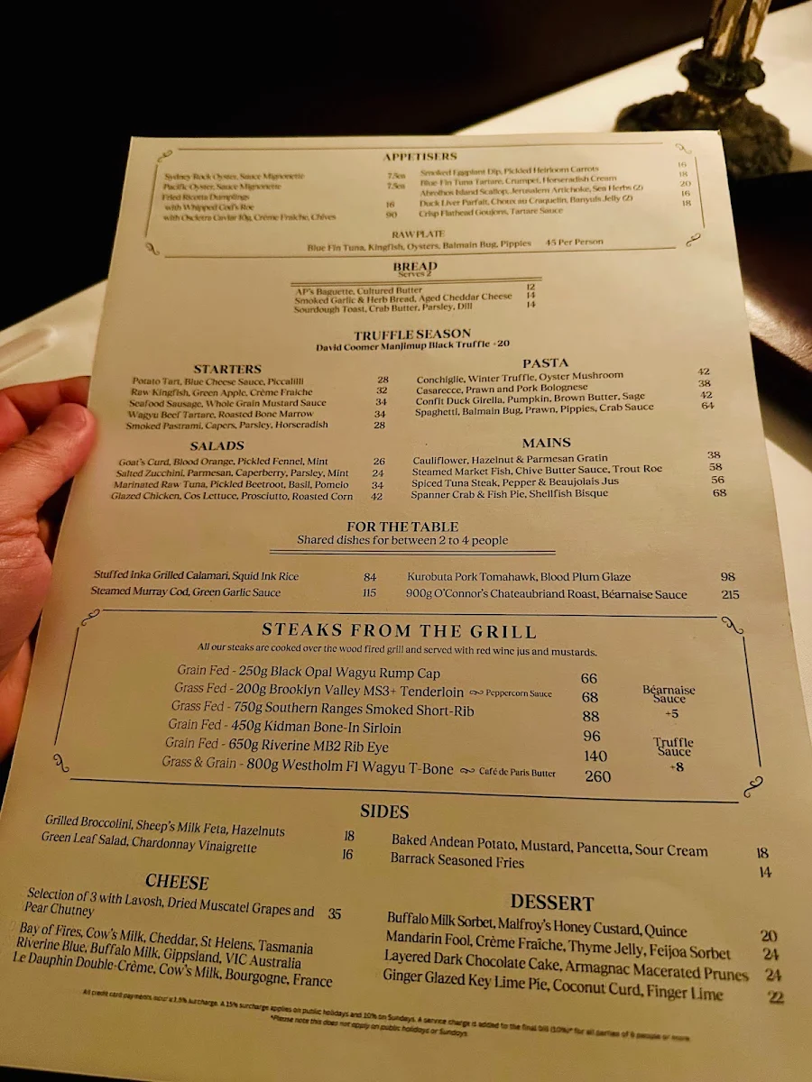 Menu, Eleven Barrack