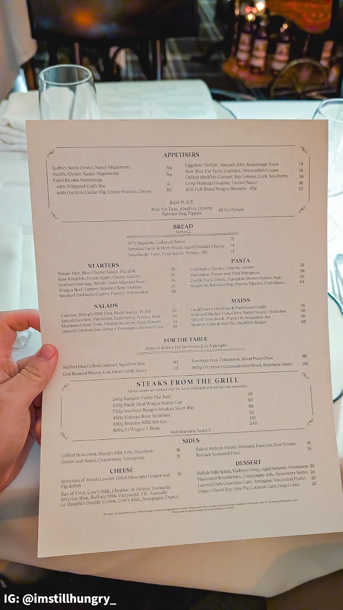 Menu, Eleven Barrack
