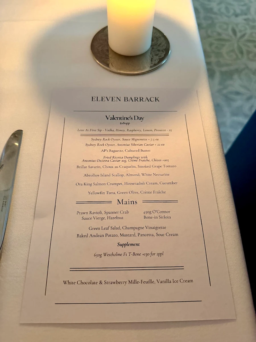 Menu, Eleven Barrack