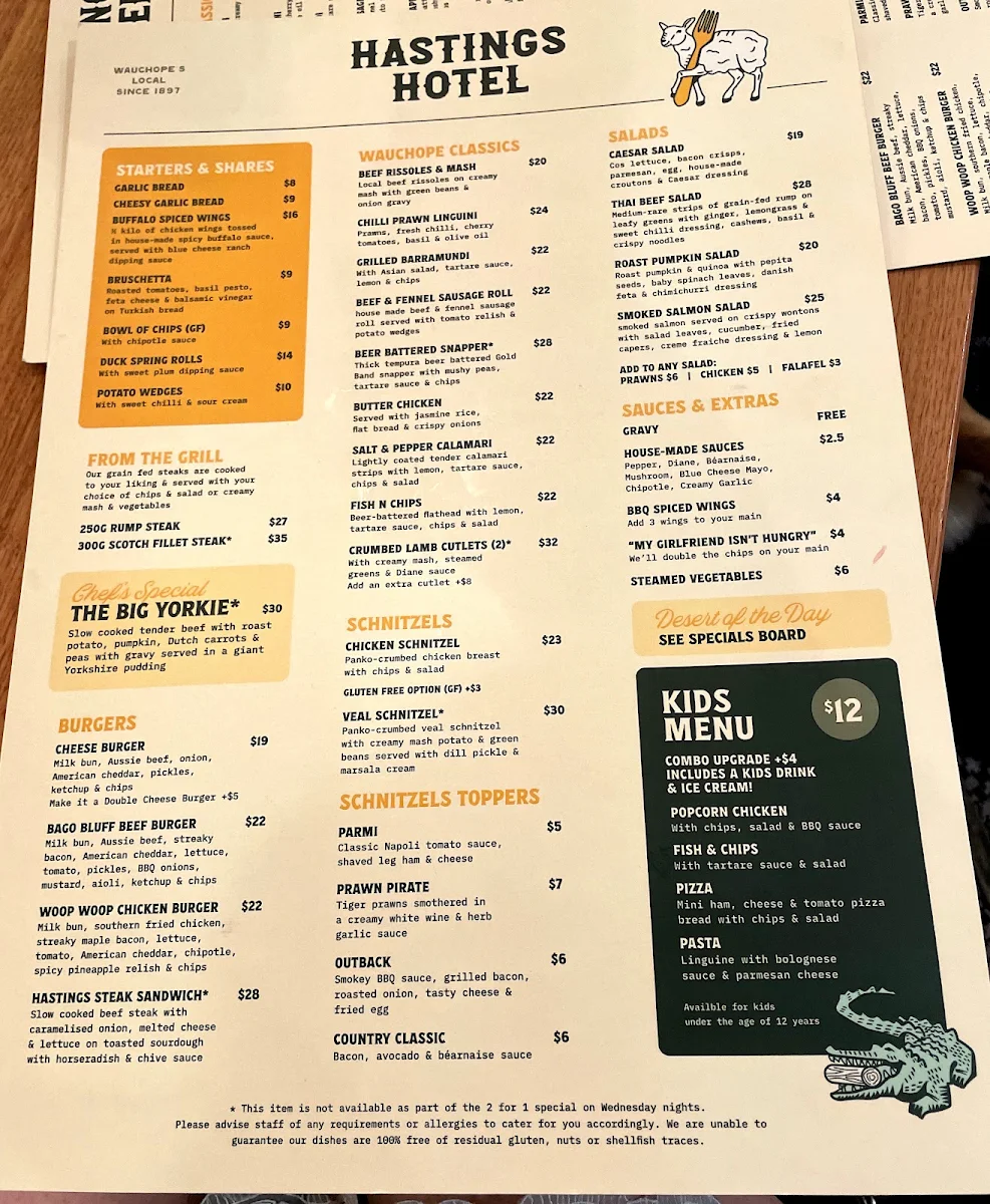 Menu, Hastings Hotel