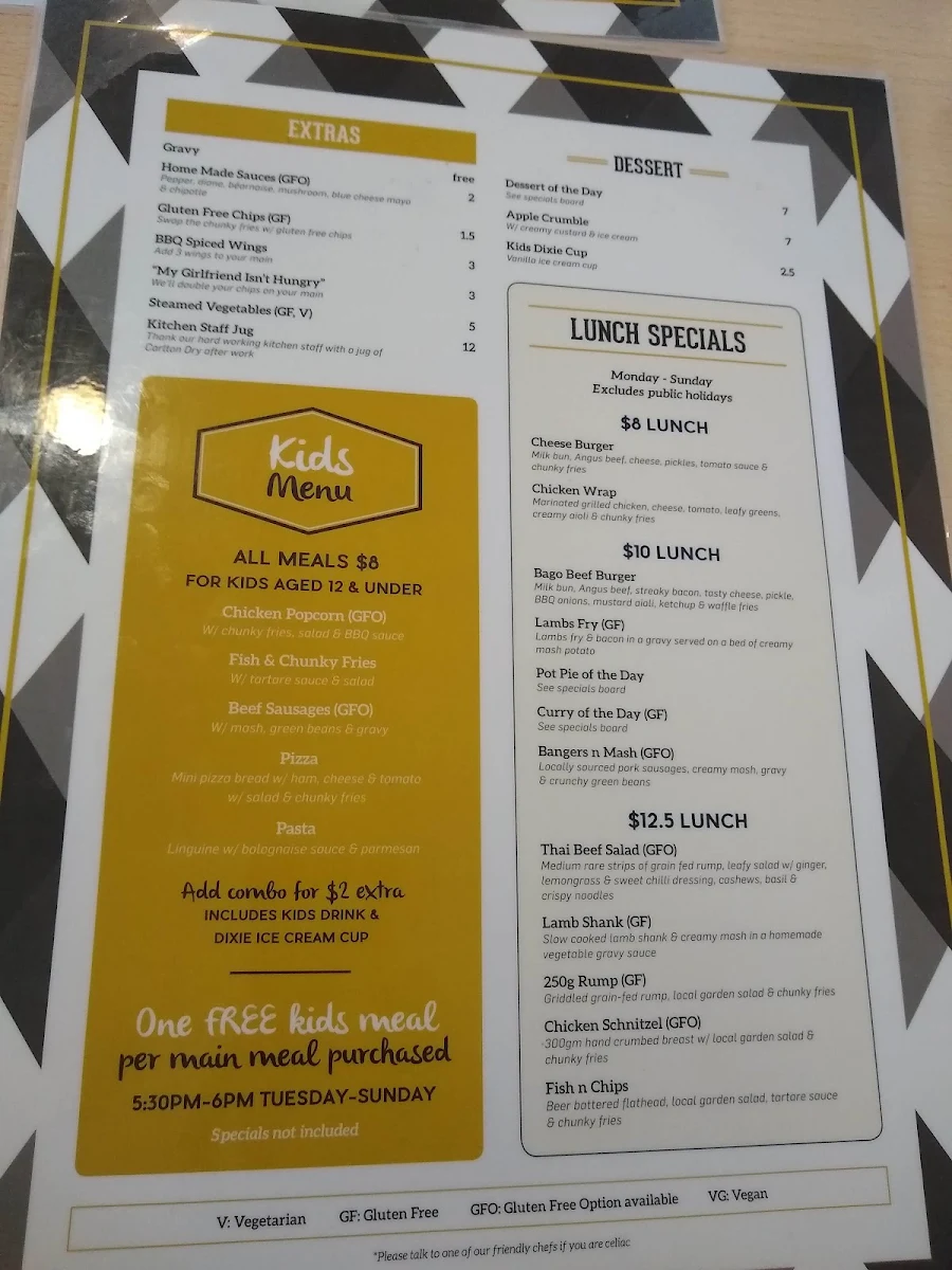 Menu, Hastings Hotel