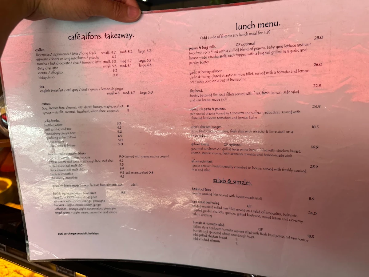 Menu, Cafe Alfons