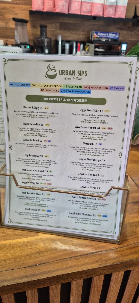 Menu, Urban Sips