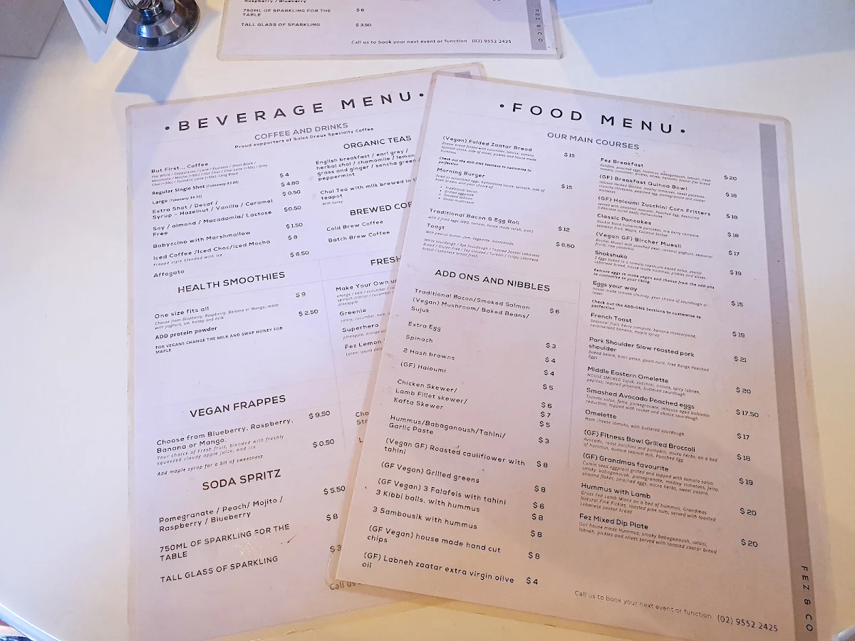 Menu, Urban Sips