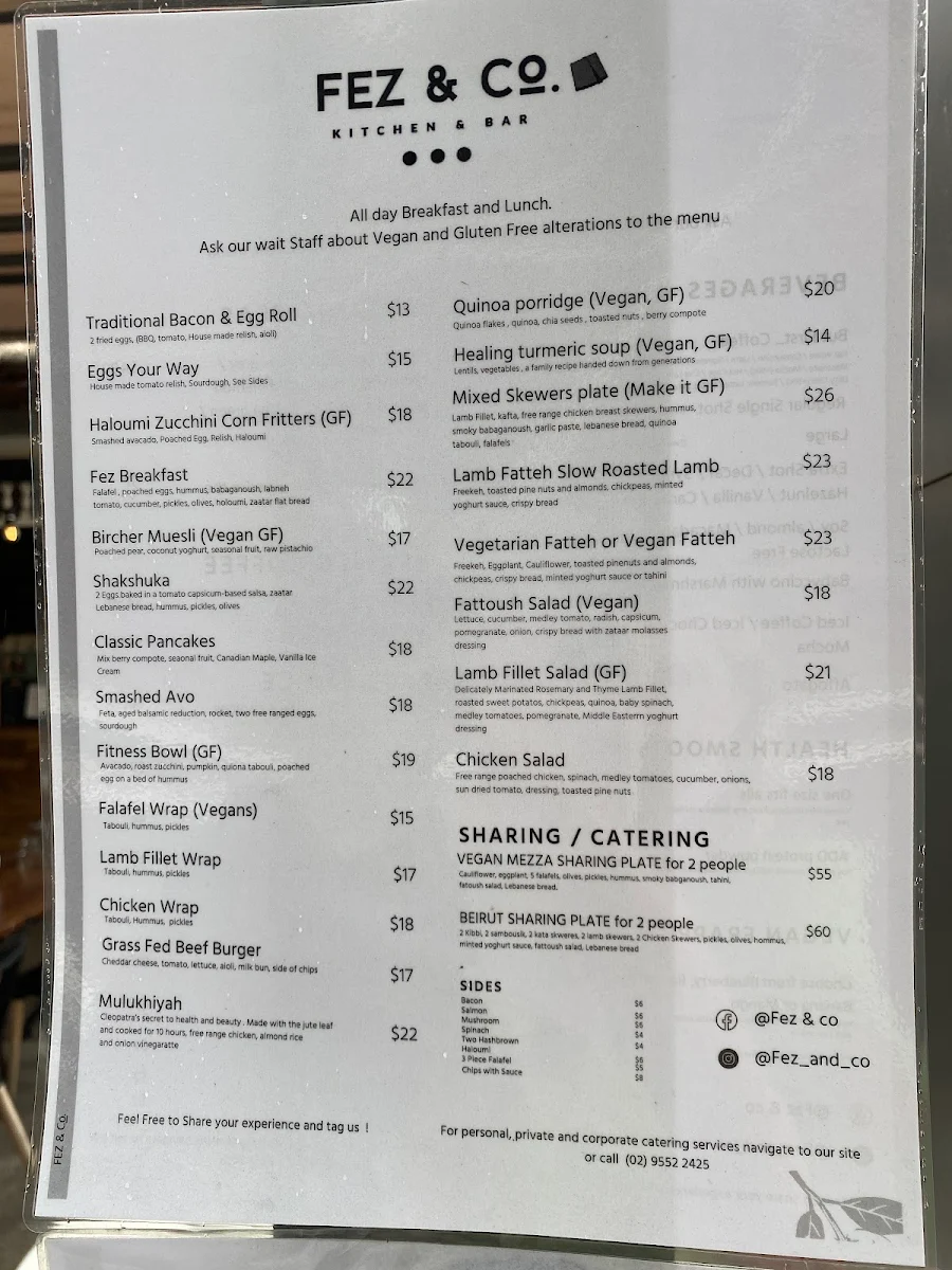 Menu, Urban Sips