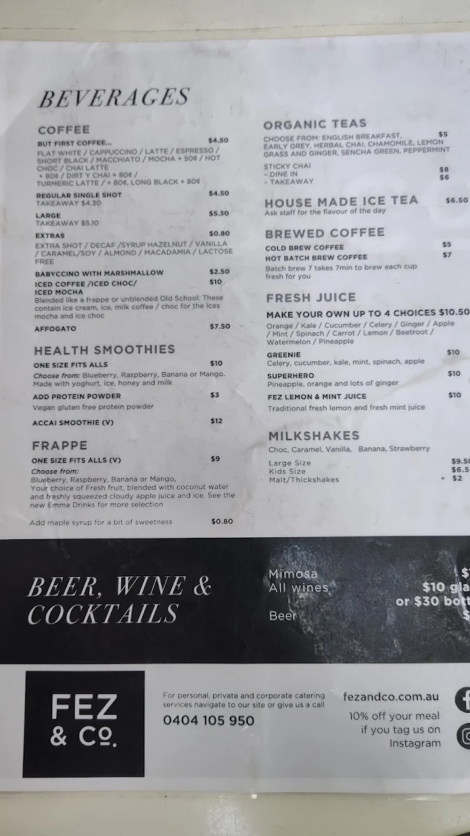 Menu, Urban Sips