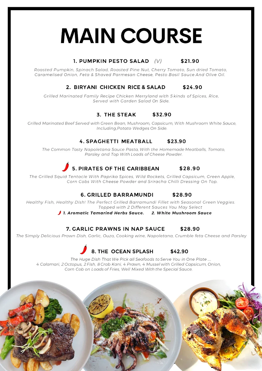 Menu, The Again & Again cafe and restaurant