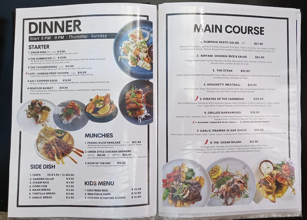 Menu, The Again & Again cafe and restaurant