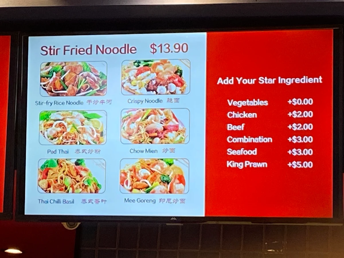 Menu, De Hawker's