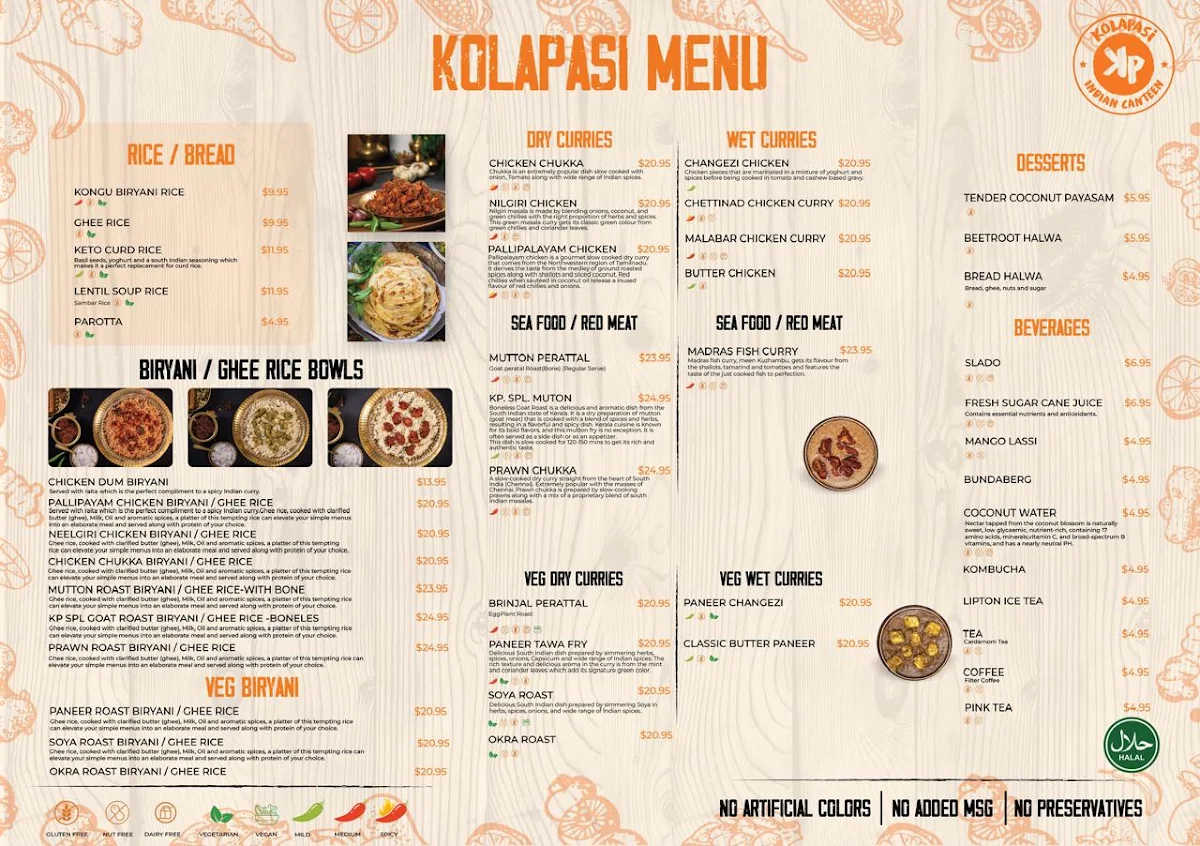 Menu, Kolapasi Indian Restaurant In Brisbane