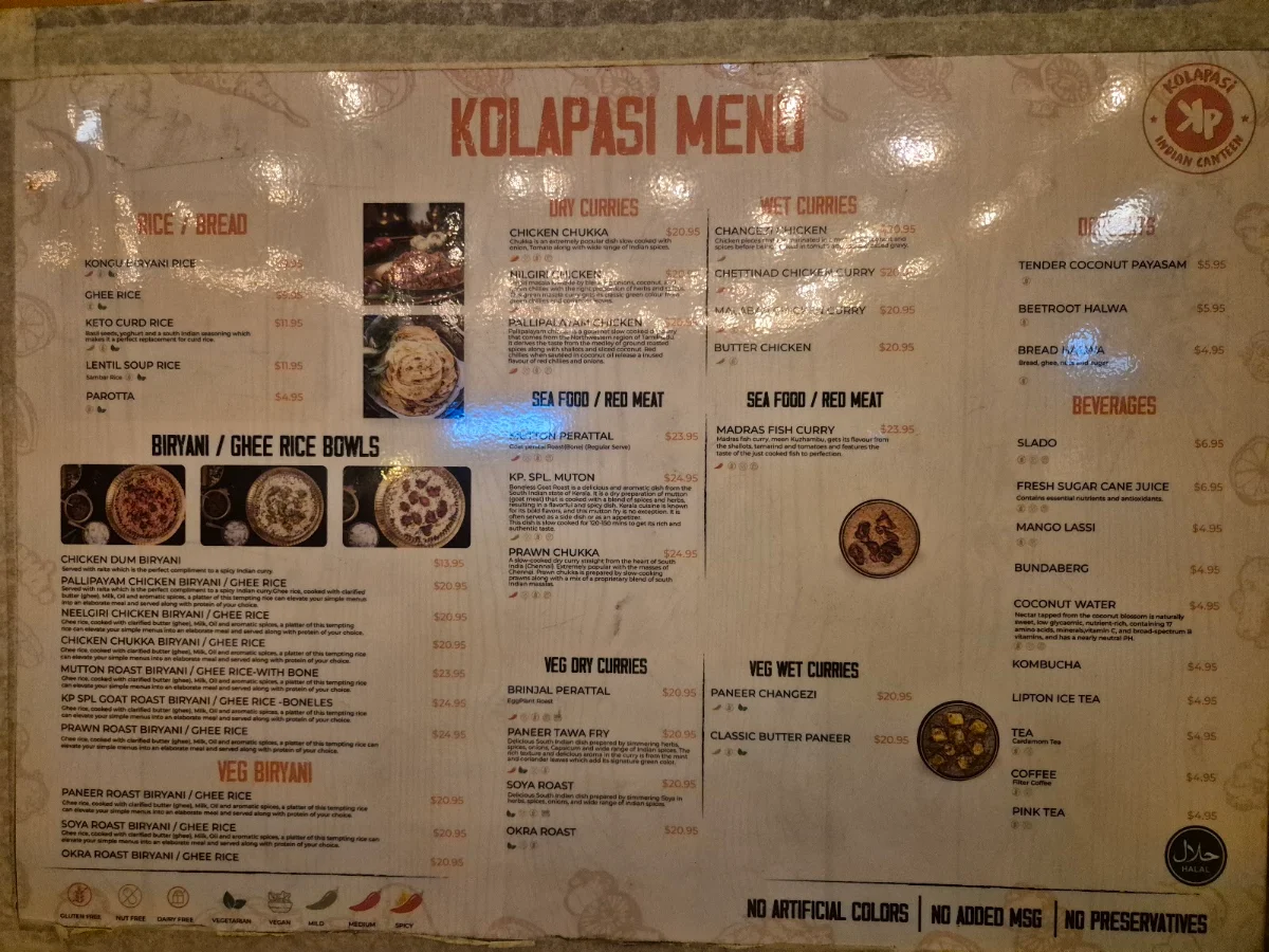 Menu, Kolapasi Indian Restaurant In Brisbane