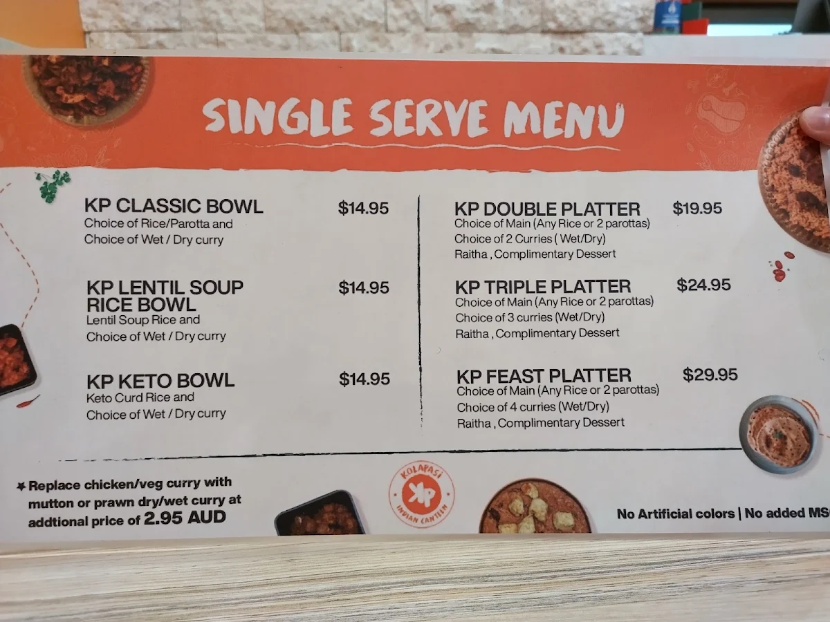 Menu, Kolapasi Indian Restaurant In Brisbane