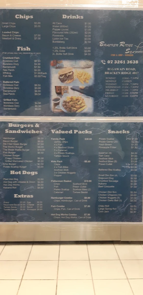 Menu, Bracken Ridge Seafoods