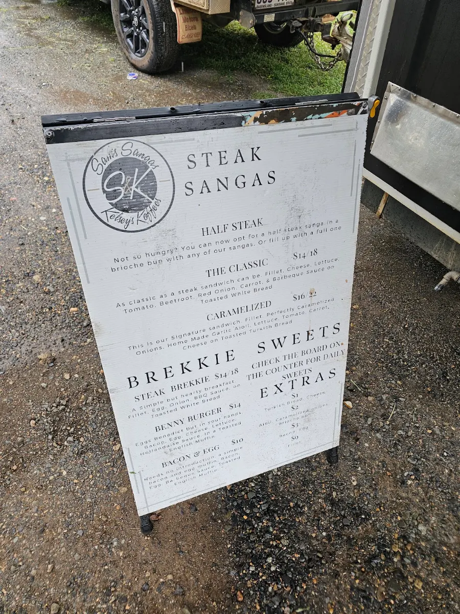Menu, Sam’s Sangas & Kelsey’s Koffees