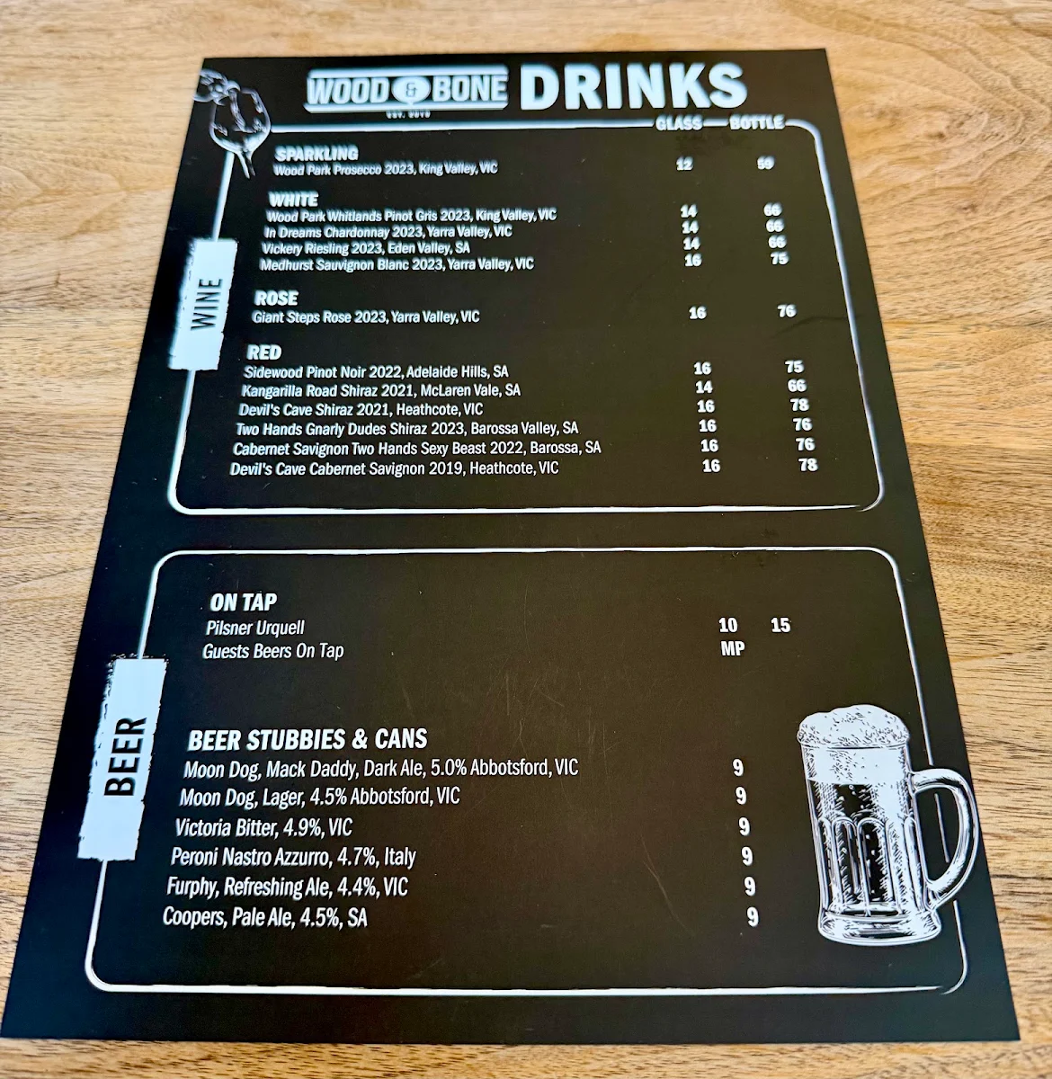 Menu, Wood & Bone