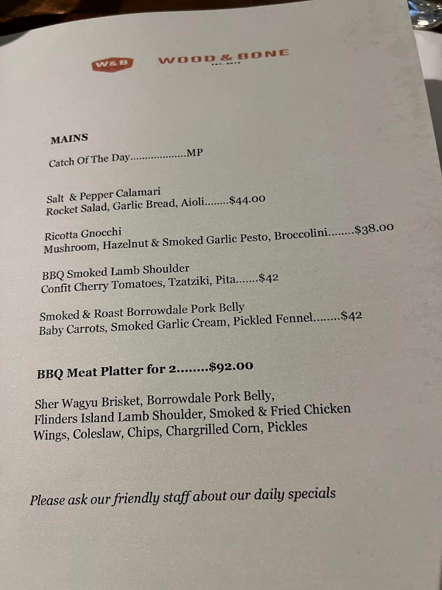Menu, Wood & Bone