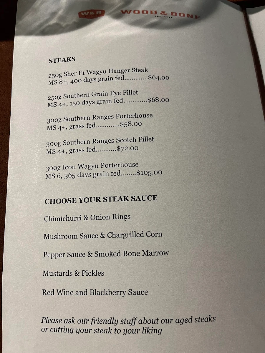 Menu, Wood & Bone