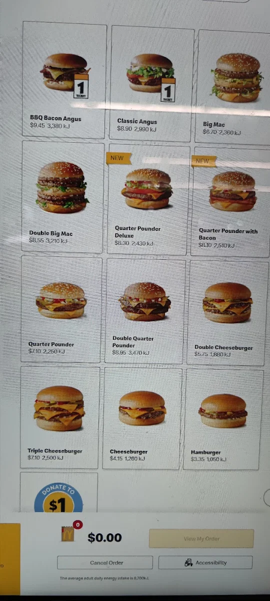 Menu, McDonald's Ballina Travel Centre