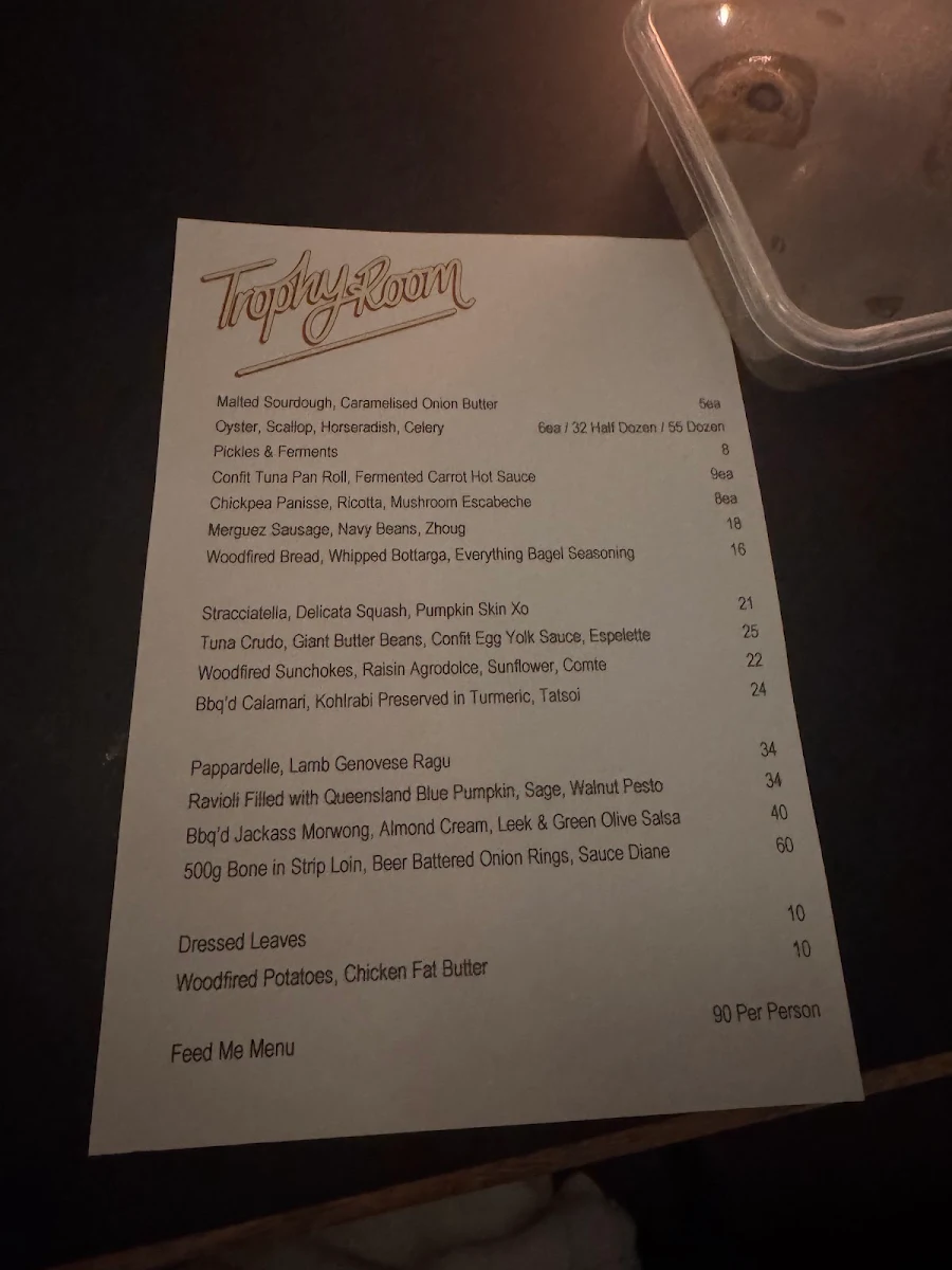 Menu, Trophy Room