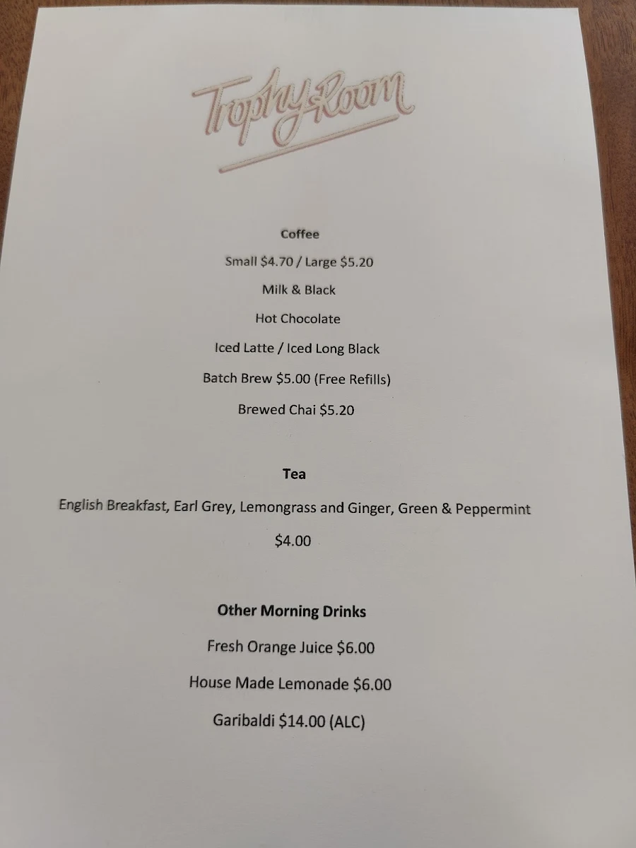 Menu, Trophy Room