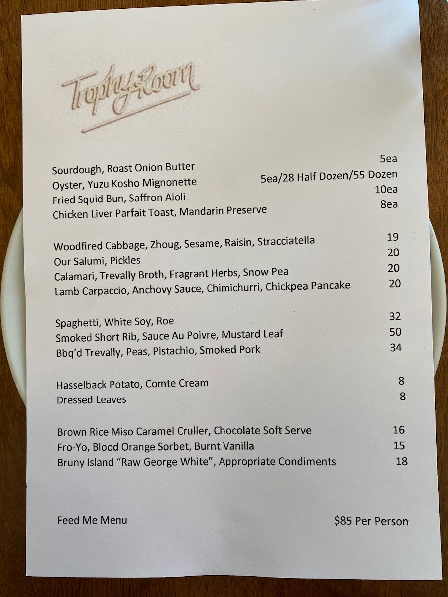 Menu, Trophy Room