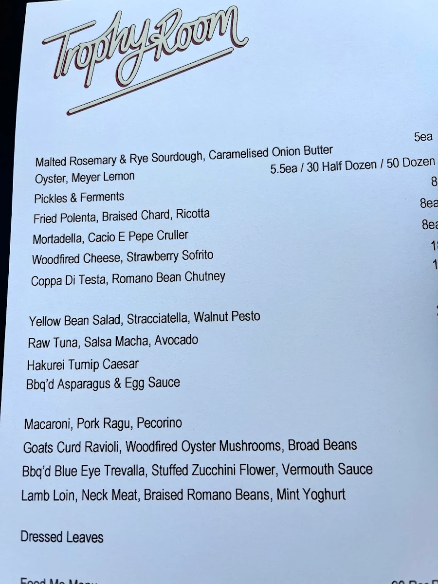 Menu, Trophy Room