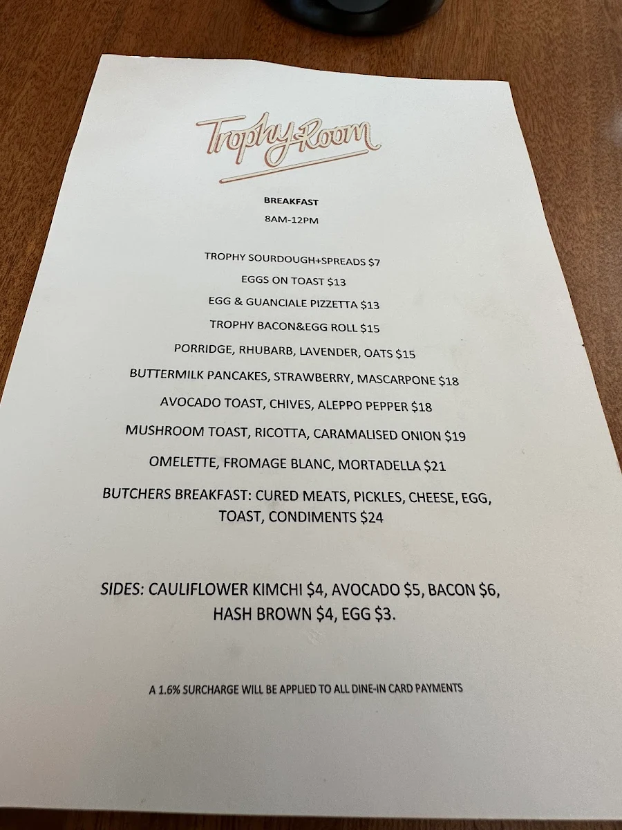 Menu, Trophy Room