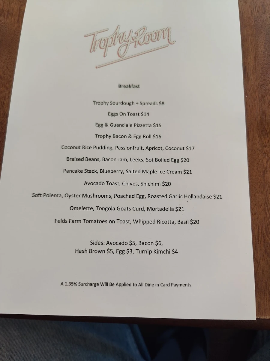 Menu, Trophy Room