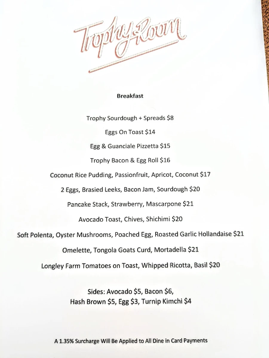 Menu, Trophy Room