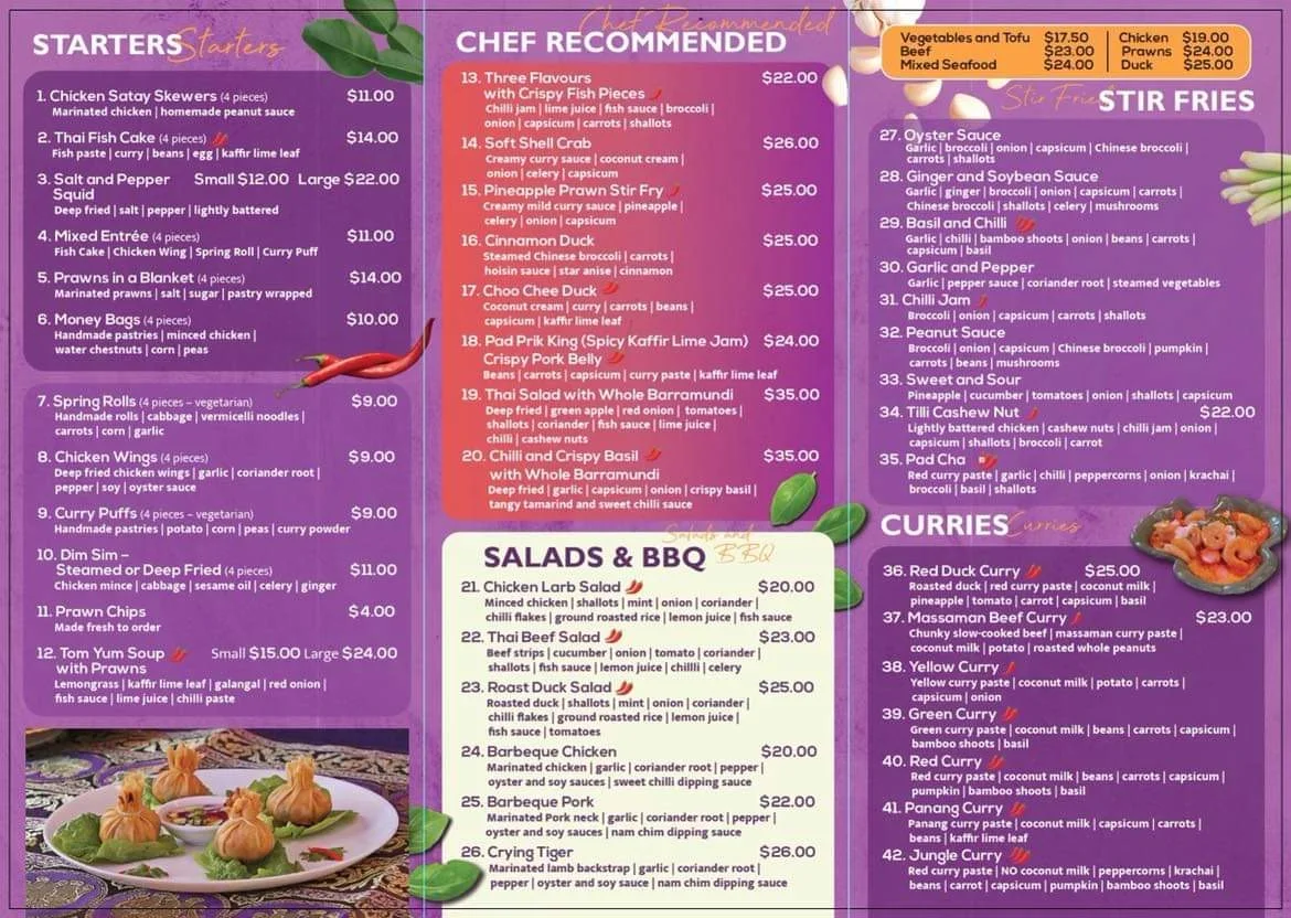 Menu, Tilli Thai by Sanook