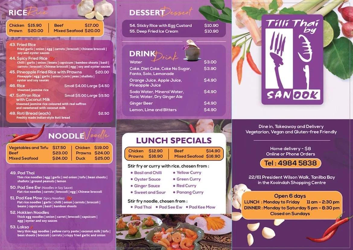 Menu, Tilli Thai by Sanook