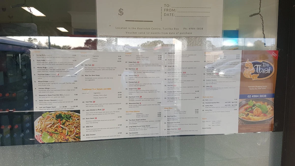 Menu, Tilli Thai by Sanook