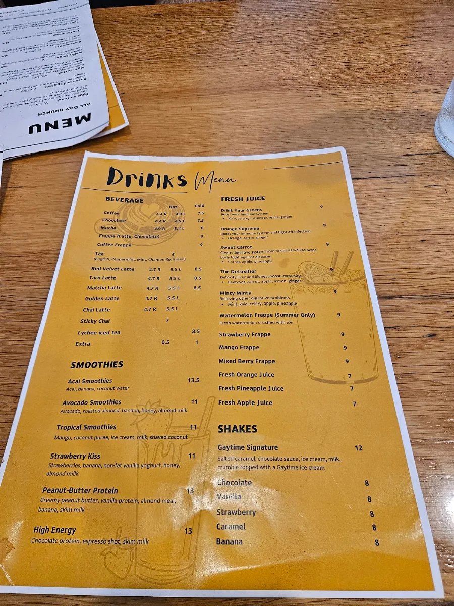 Menu, Ape Cafe