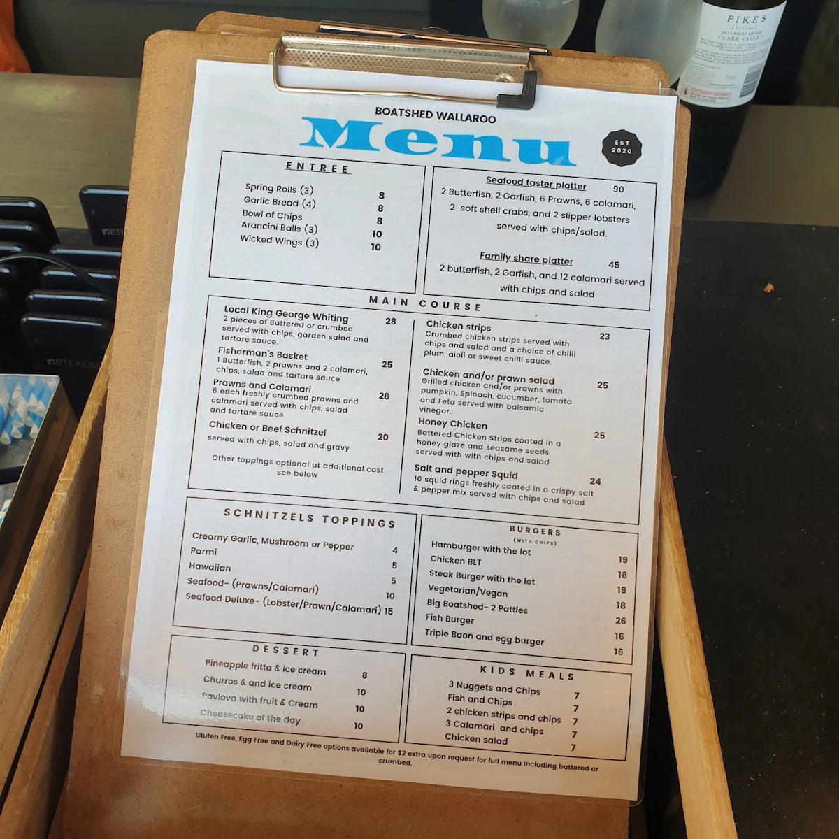 Menu, Copper Coast Chef