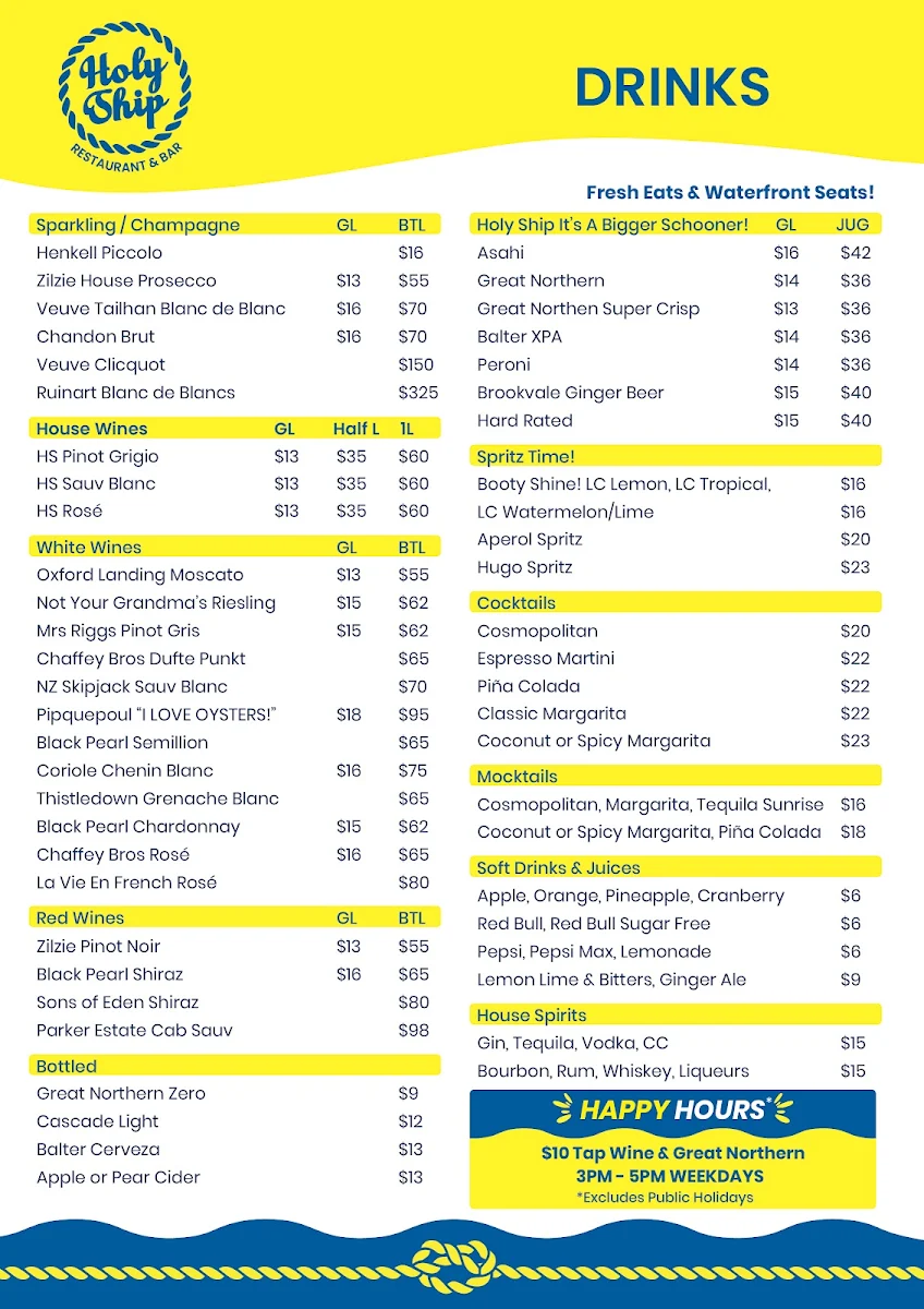 Menu, Holy Ship Restaurant & Bar
