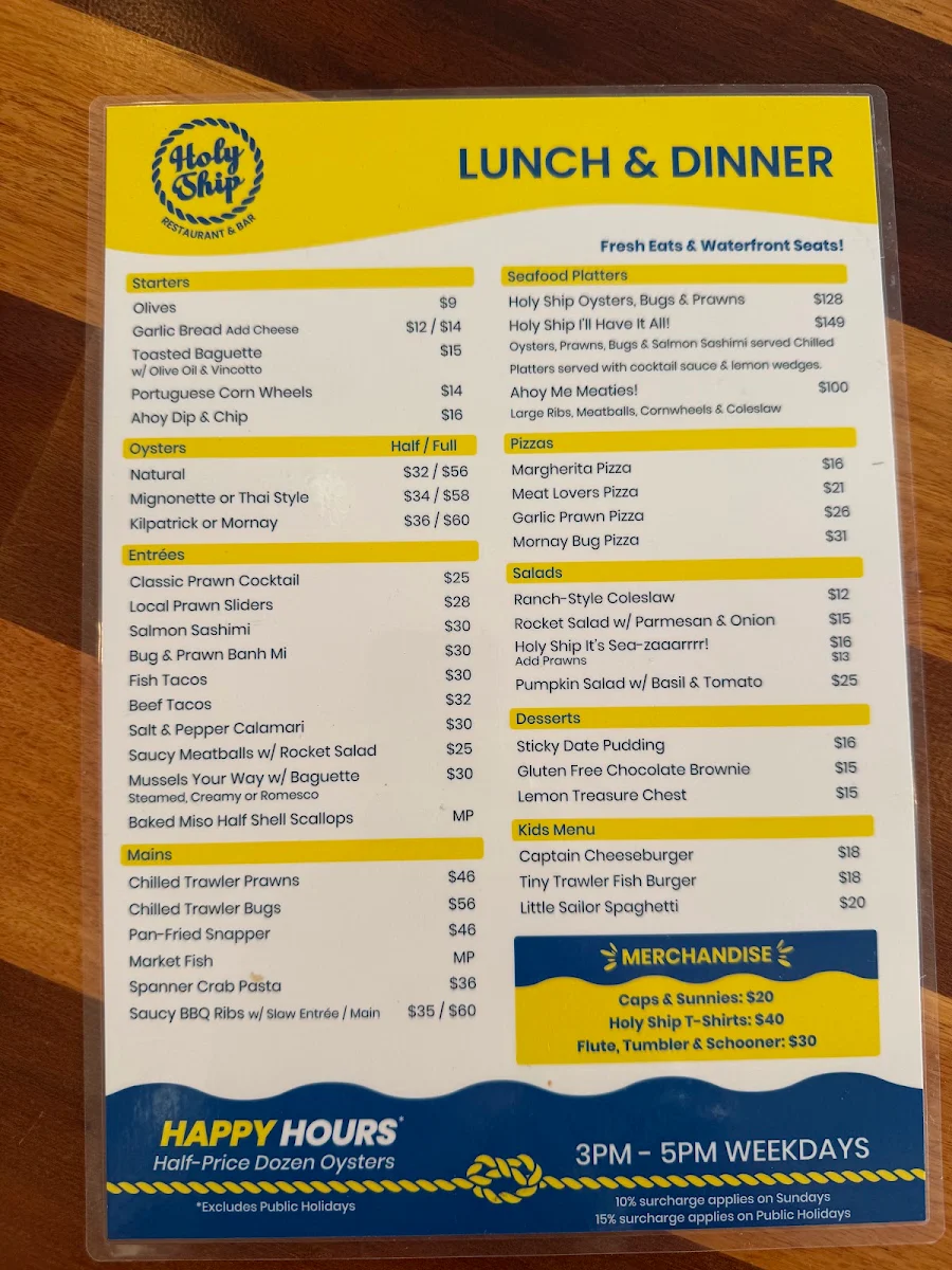 Menu, Holy Ship Restaurant & Bar
