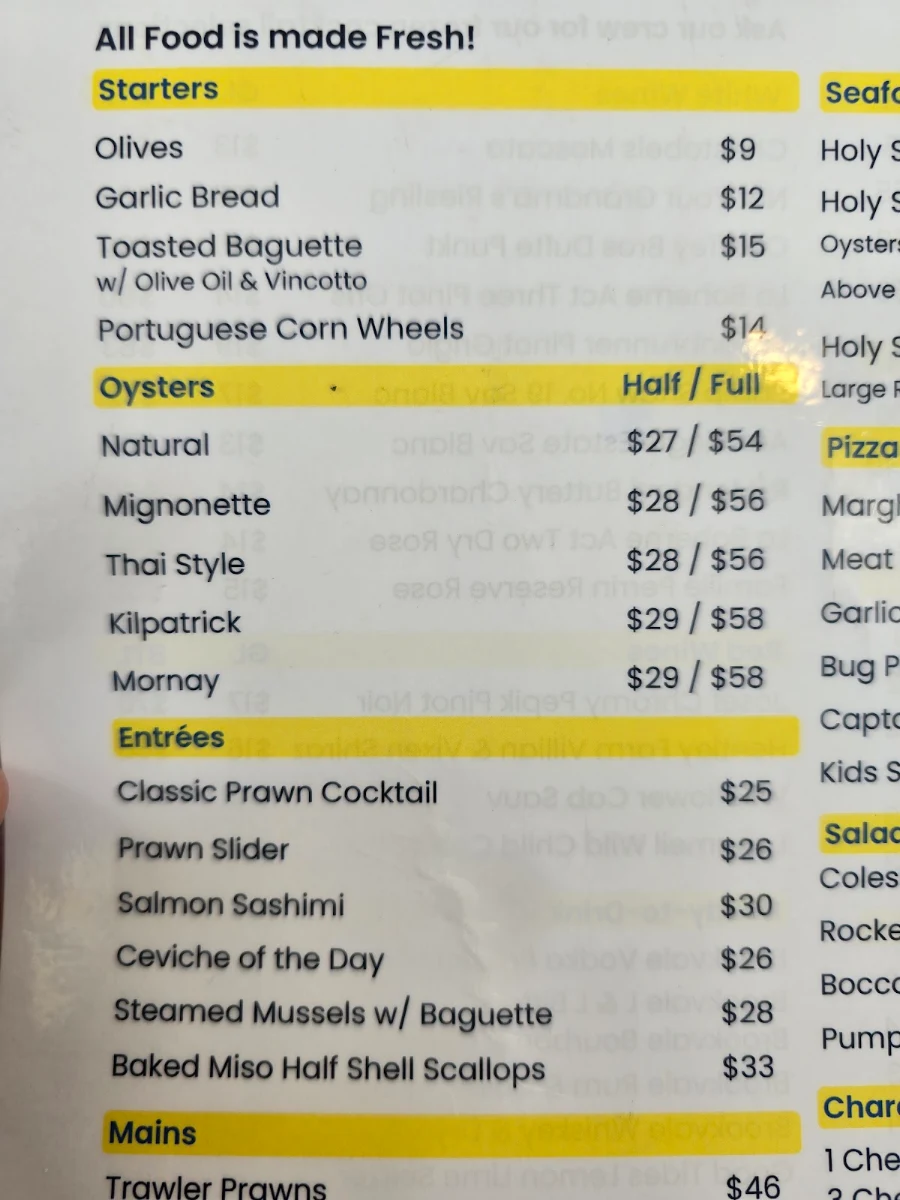 Menu, Holy Ship Restaurant & Bar