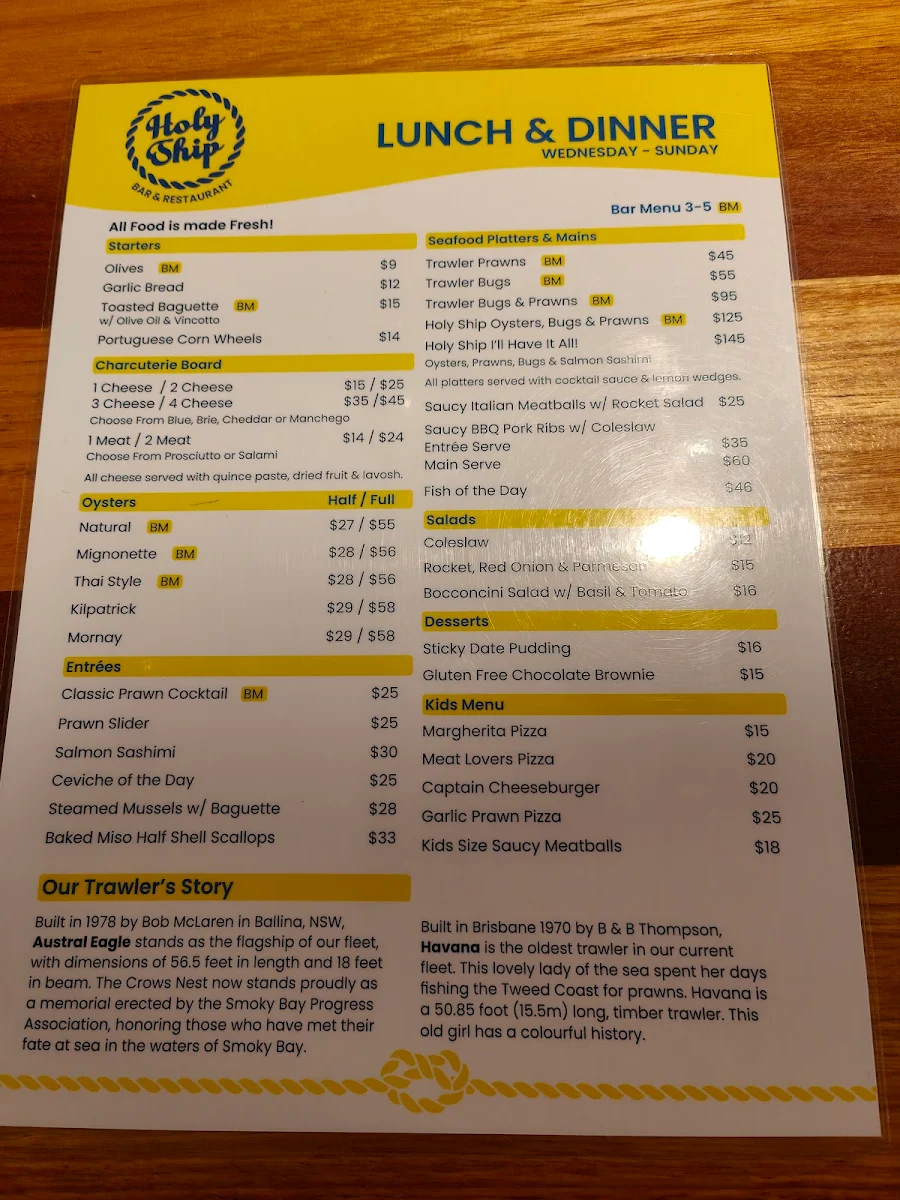 Menu, Holy Ship Restaurant & Bar