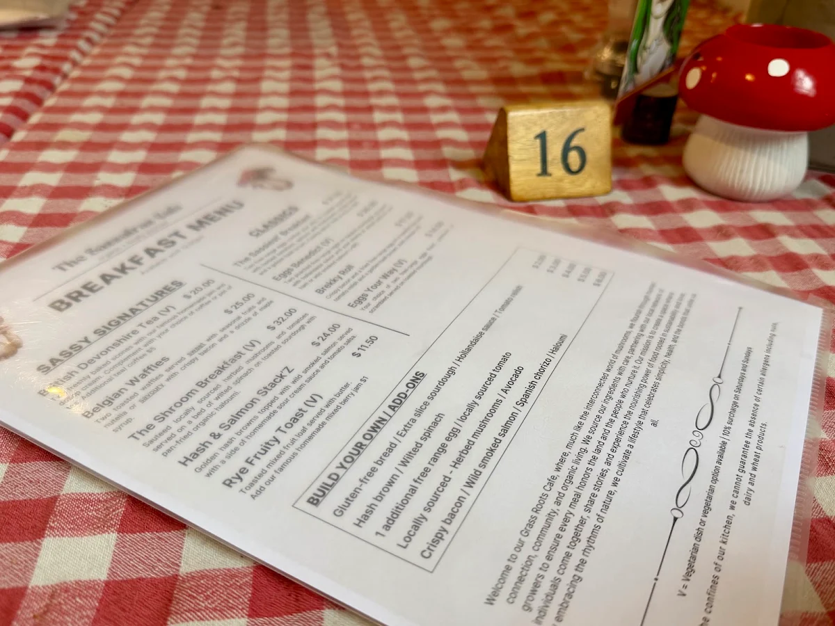 Menu, Sassafras Cafe & Back to Earth Juice Bar