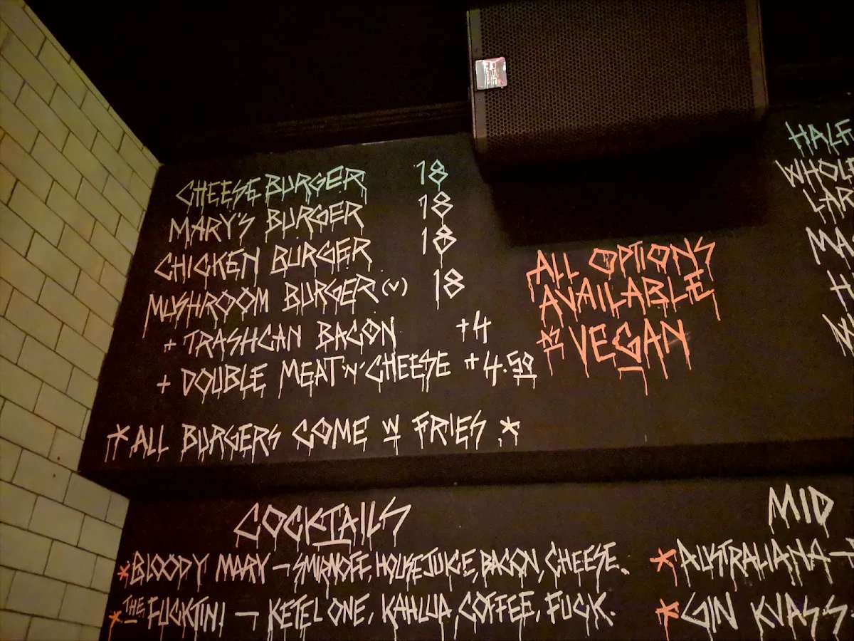 Menu, Mary's Circular Quay