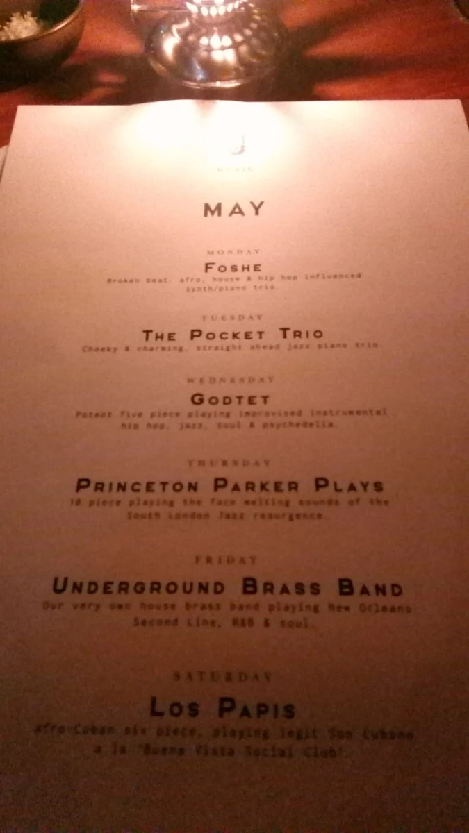 Menu, Mary's Circular Quay