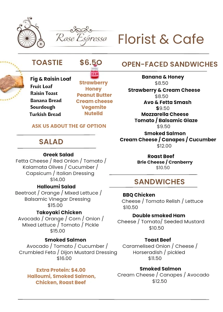 Menu, Rose Espresso Florist