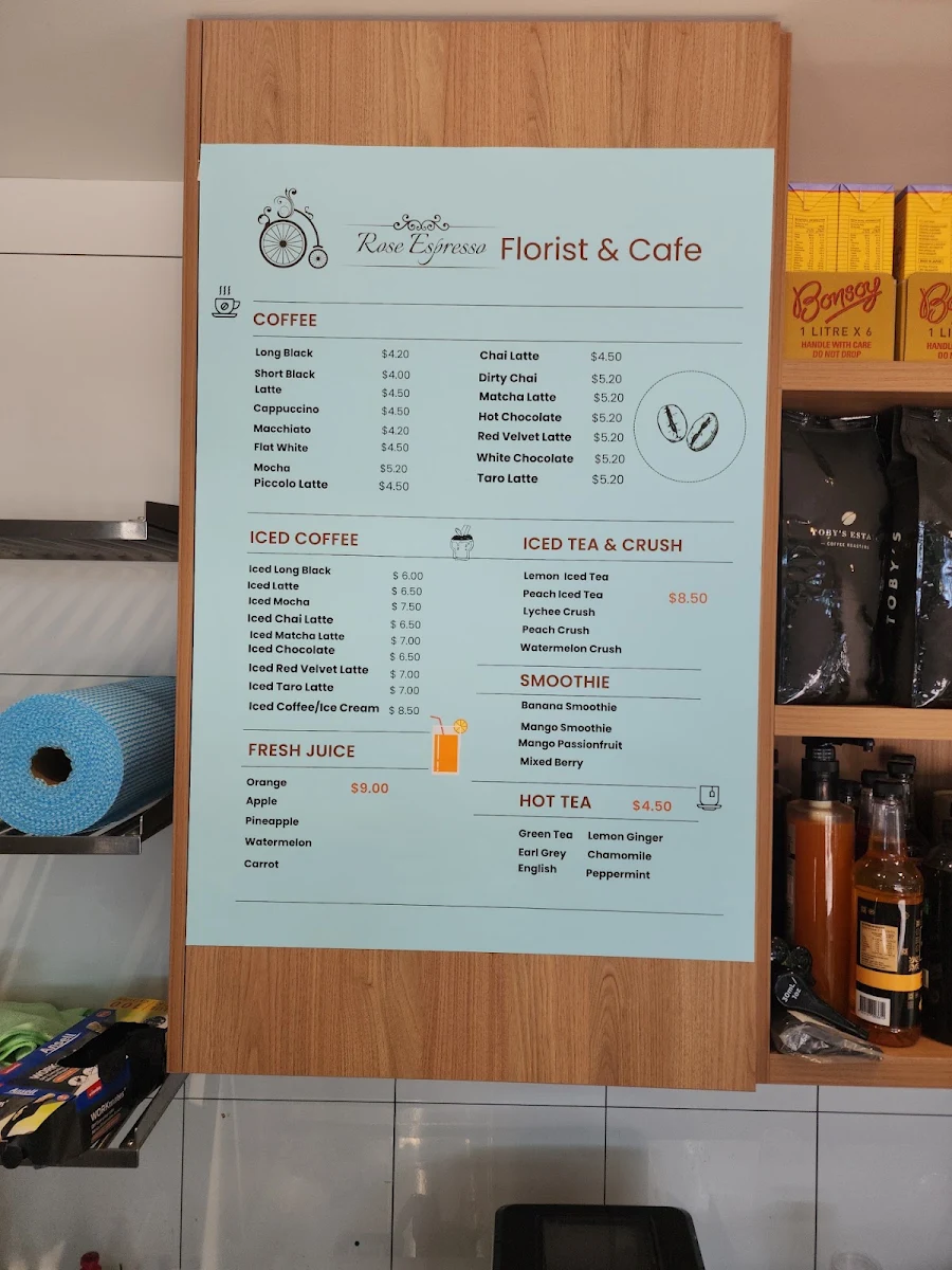 Menu, Rose Espresso Florist