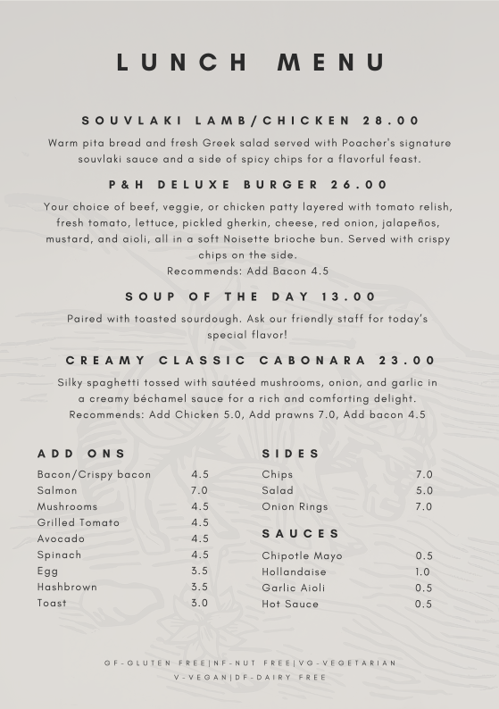 Menu, Poacher & Hound Cafe & Catering