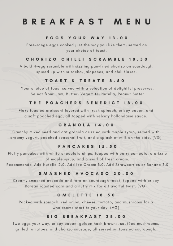 Menu, Poacher & Hound Cafe & Catering