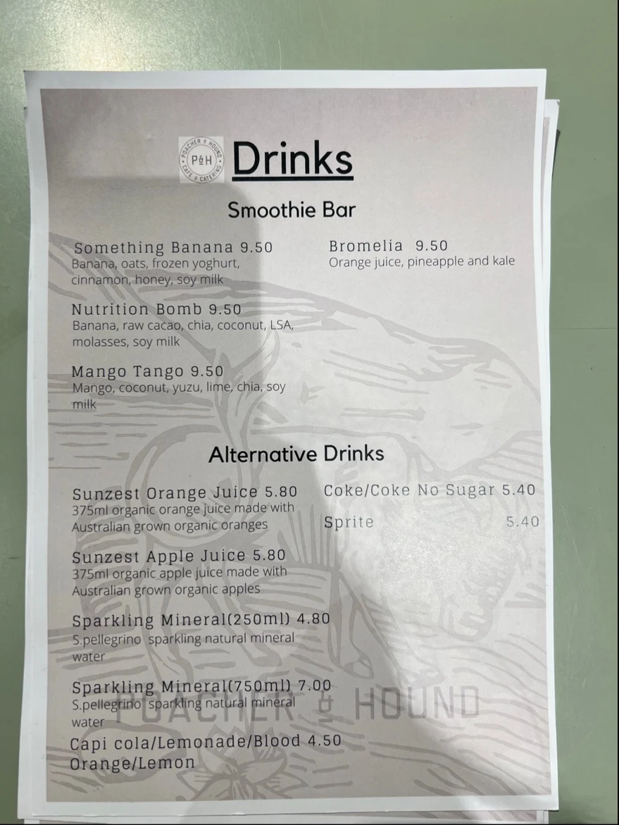 Menu, Poacher & Hound Cafe & Catering